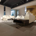 Modern Large-Scale Modular Sectional Sofa with Channel-Tufted Backrest, Integrated Wood Side Cabinet & Premium Textured Fabric